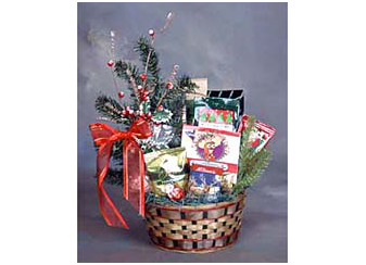 Christmas gift basket, assorted cookies, chocolate truffles and more.