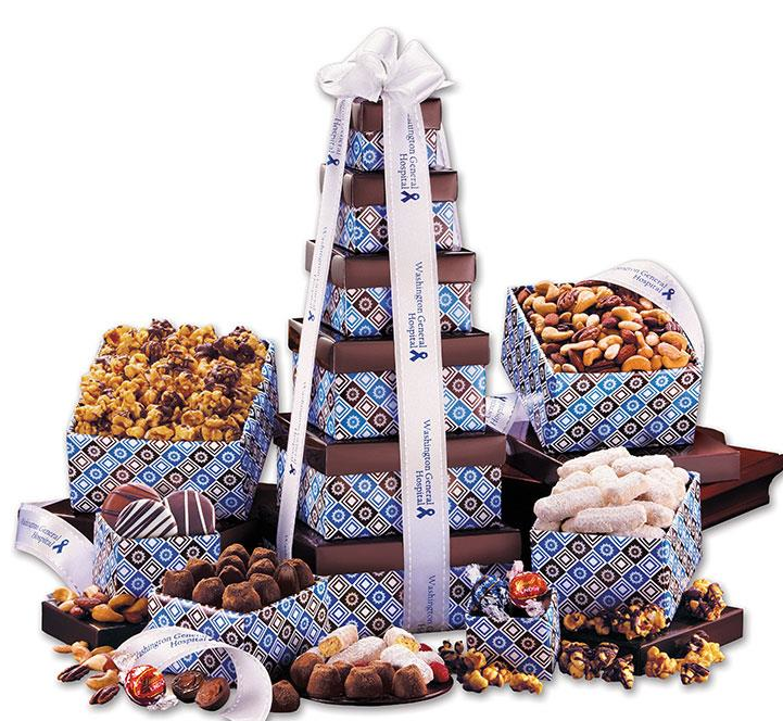 gift tower gourmet chocolate popcorn cookies