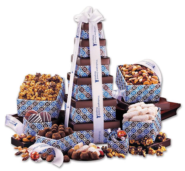 gift tower gourmet chocolate popcorn cookies