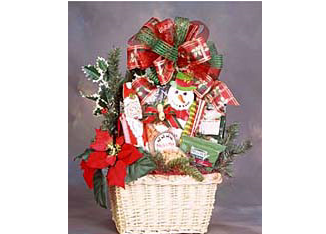 Traditional holiday gift basket full with treats.