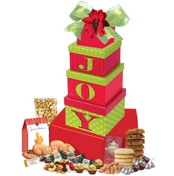 Image Joyholiday gift tower filled with sweet and savory delights - cookies, chocolate, popcorn 