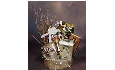 Room amenity gift filled with delectable treats.