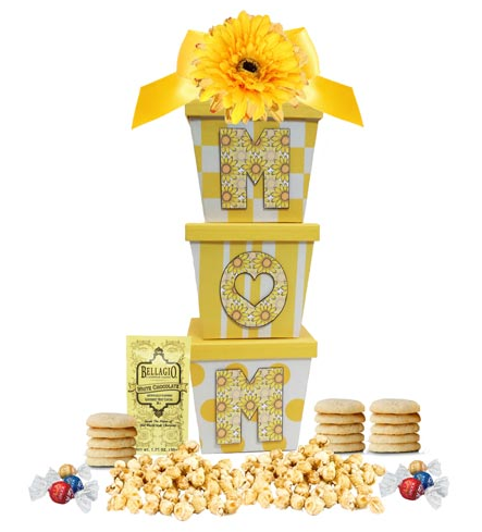 Image Yellow MOM gift boxes filled with treats.