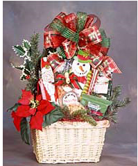 Traditional holiday gift basket full with treats.